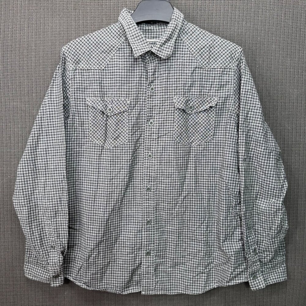 Converse One Star Mens XL Gray & White Plaid Button-Up Long Sleeve Shirt